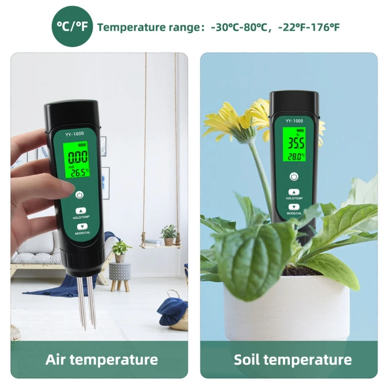 

X7XD Conductivity Temperature Humidity Three-in-one Soil Tester Backlight with Button Battery for Garden Plant Soil Test