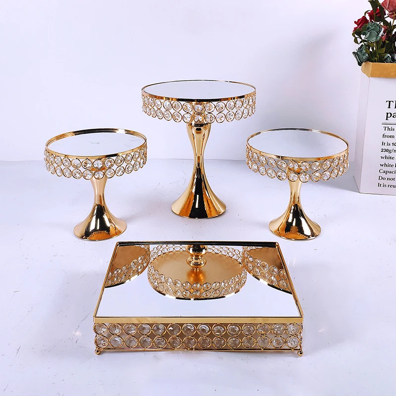 Crystal Metal Cake Stand Set Acrylic Mirror Cupcake Decorations Dessert Pedestal Wedding Party Display Tray | Дом и сад