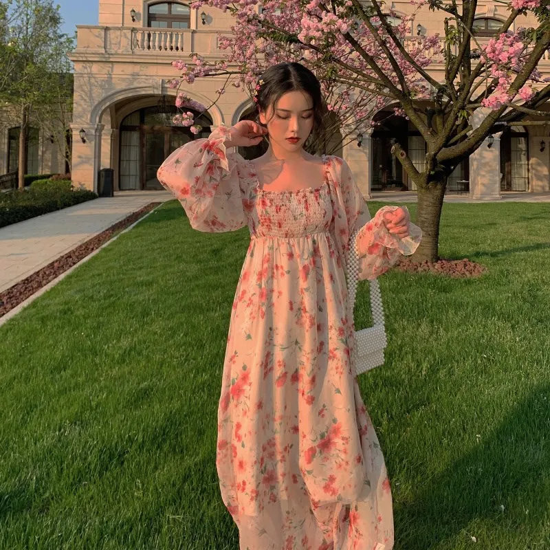 Женское платье макси с длинным рукавом и квадратным вырезом ТРАПЕЦИЕВИДНОЕ