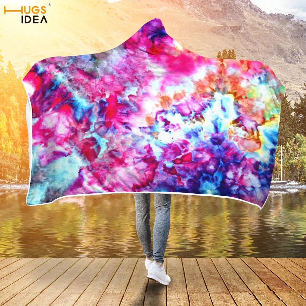 

HUGSIDEA Coloured Paint Design Hooded Blanket Kids Adults Flannel Sofa Couch Lazy Quilts Washable Warm Soft Winter Bed Blankets