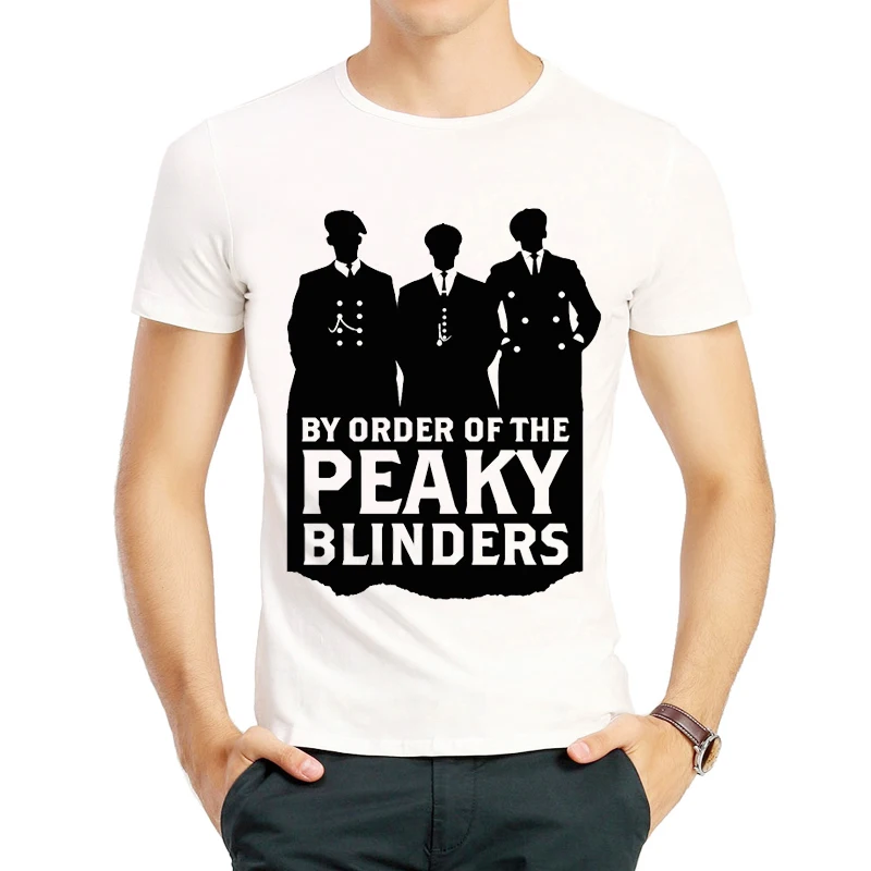 Фото Мужская белая футболка с коротким рукавом логотипом Peaky Blinders одежда Мужская белая футболка с коротким рукавом логотипом Peaky Blinders одежда