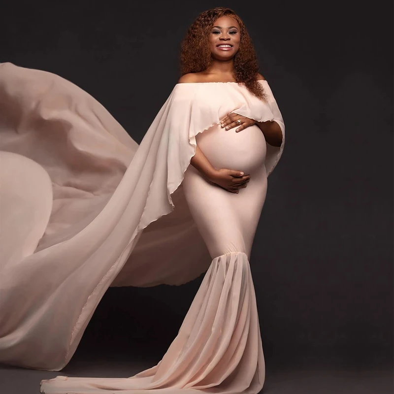 

Maternity Photo Shoot Long Dress With Cape Stretchy Fitting Maternity Dresses For Photography Pregnancy Photo Shooting Gown