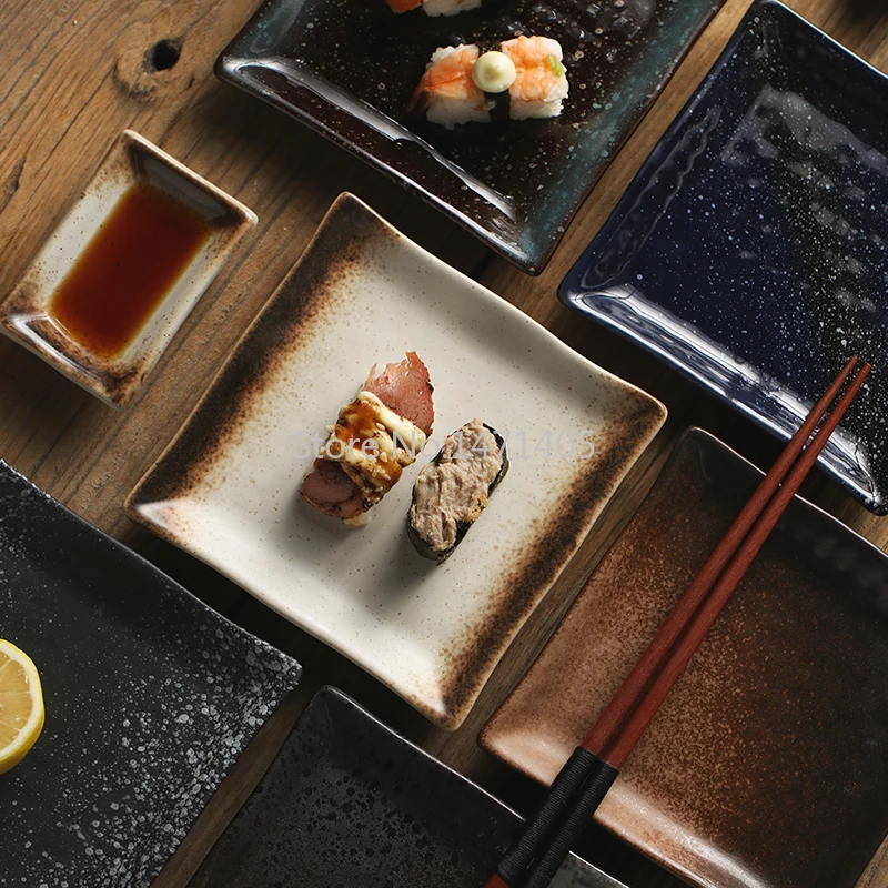 wa Ceramiczna zastawa stołowa prostokątna płaska sushi Japoński płaski talerz Talerz na ciasto Restauracja Taca do