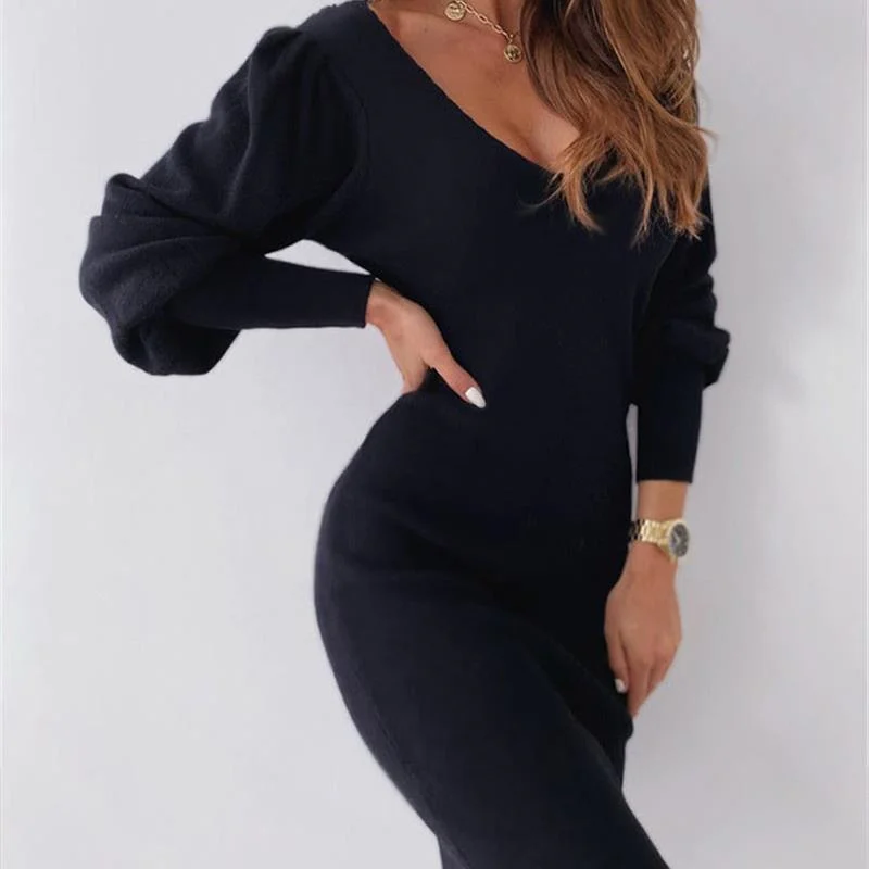 

Long Sleeve Fashion Mini Dress Sexy Women Dress Christmas Outfits Basic Soft Robe Vintage Tight Dress Woman Vestidos Female