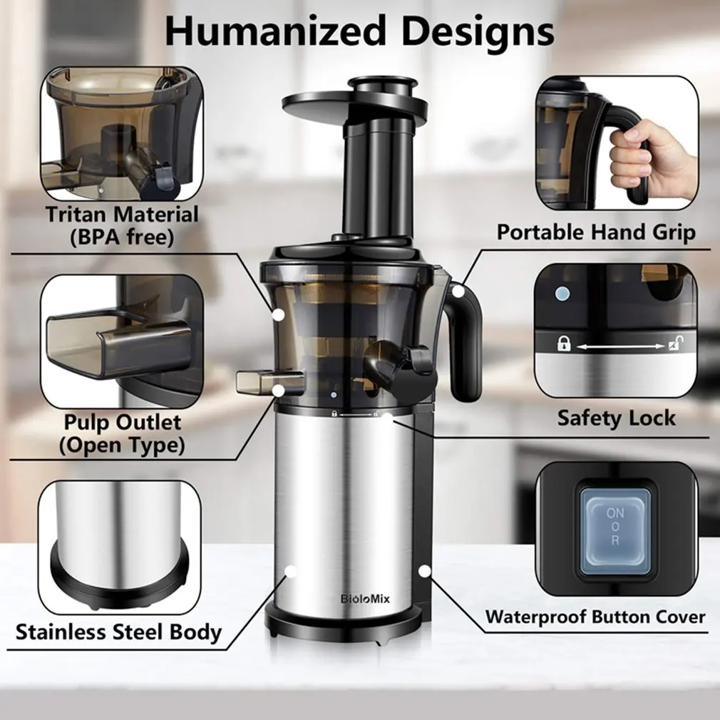 

200W 40RPM Stainless Steel Masticating Slow Auger Juicer Fruit and Vegetable Juice Extractor Compact Cold Press Juicer Machine