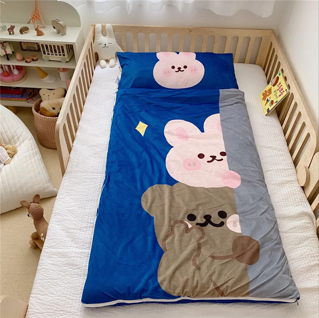 

Home Bed Baby Sleeping Bag 100% Cotton + Soft Fleece Boy Girl Child Fleabag AB Side Fox Bear Mothercare Kids Body Cover 70*150cm