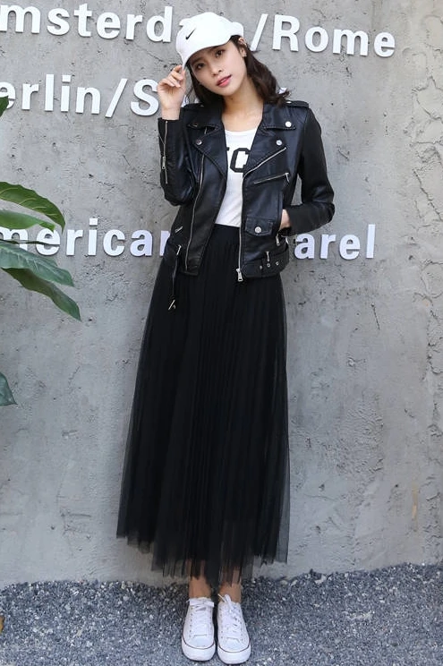 

Mesh skirt 2021 spring new mid long versatile slim swing skirt A-line skirt fairy pleated skirt