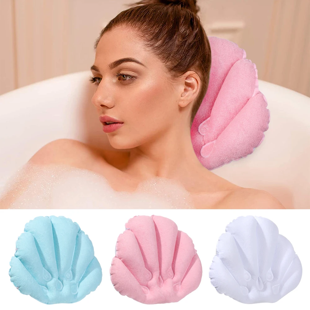 Inflatable Bath Pillow With Suction Cups Soft Spa Neck Support Pillow Bathtub Fan-shaped PVC Cushion Bathroom Supply