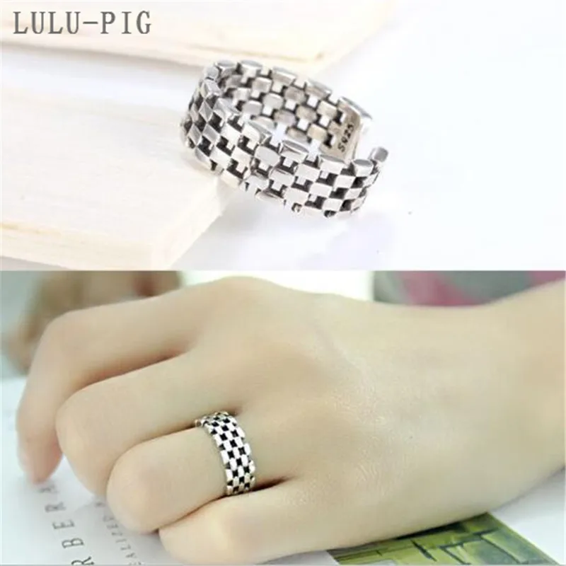 LULU-PIG, корейское серебро 925 пробы, винтажное, Сделано с открытым кольцом на старинном римском клетчатом ремешке для часов, KJZ-0048