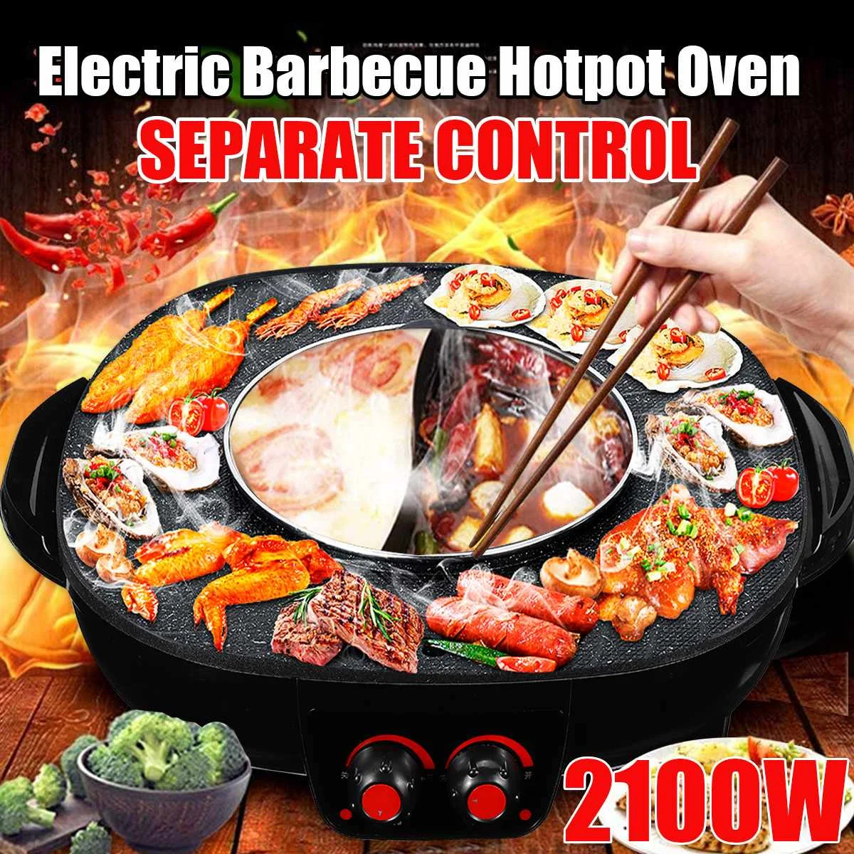 

2100W 240v 3 in1 AU Oven Hot Pot Electric Multi Cooker Durable Hotpot Non-Stick BBQ Roasting Baking Plate for Barbecue Kitchen