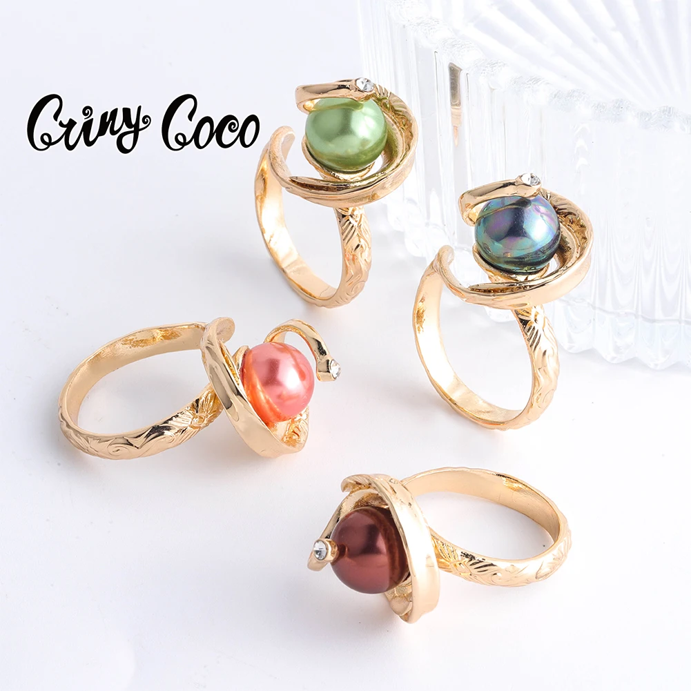 

Cring Coco Hawaiian Pearl Ring Fashion Polynesian Samoa Gold Plated Rings Geometric Finger Ring 2021 Trend Jewelry for Women