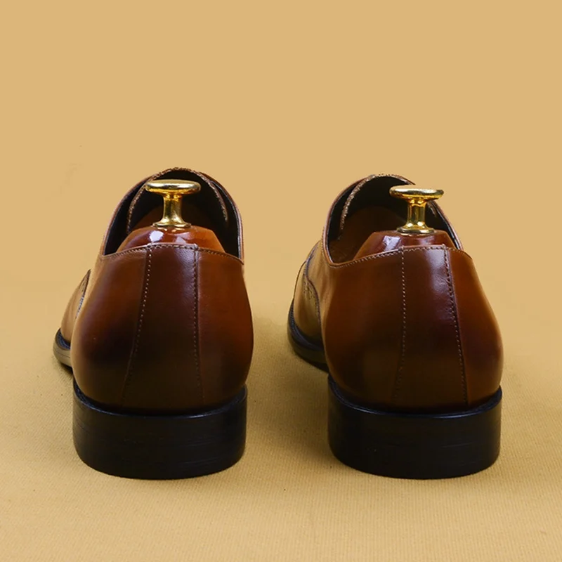 

High Quality Genuine Leather Man Formal Dress Party Cap Toe Shoes SquareToe Laces Men's Business Office Oxfords For Male AS366