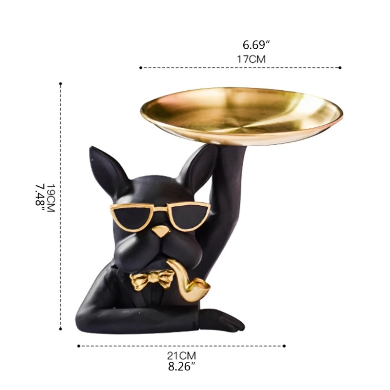 

Nordic Modern Bulldog Statue Resin Animal Figurine Key Tray Plate Jewelry Snacks Candy Storage Shelf Entrance Decoration