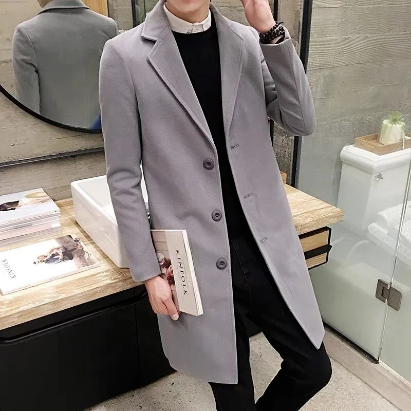 

Men's Wool Coat Autumn and Winter New Hot Solid Color Slim Long Jacket Boutique Fashion Men's Clothing Slim Windbreaker Jacket