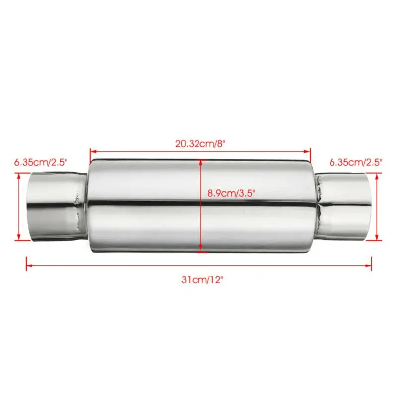 

Car Exhaust Pipe Muffler Tail Pipe Universal Exhaust Turbine Muffler Resonator Stainless Steel 2.5"" Inlet/Outlet 12"" Long