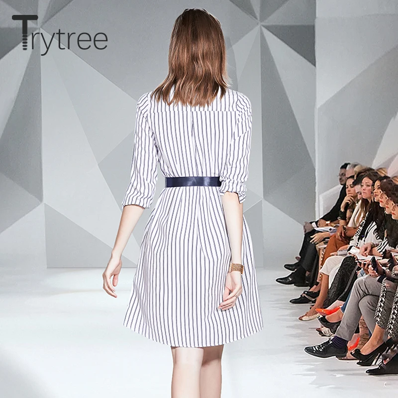 Осенне зимнее женское Повседневное платье Trytree с отложным воротником модное