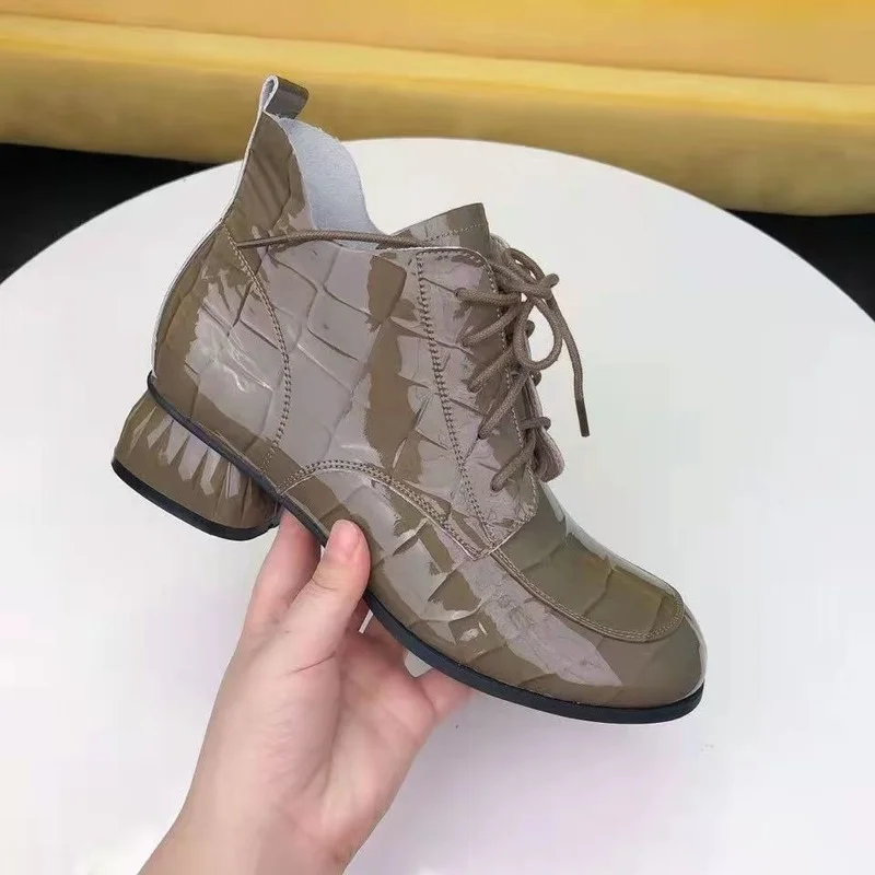 

Spring and Autumn Women's Mixed Color Women's Boots Women's Shoes Zipper Flat-bottom with Round Toe Lace-up Ankle Platform Boots