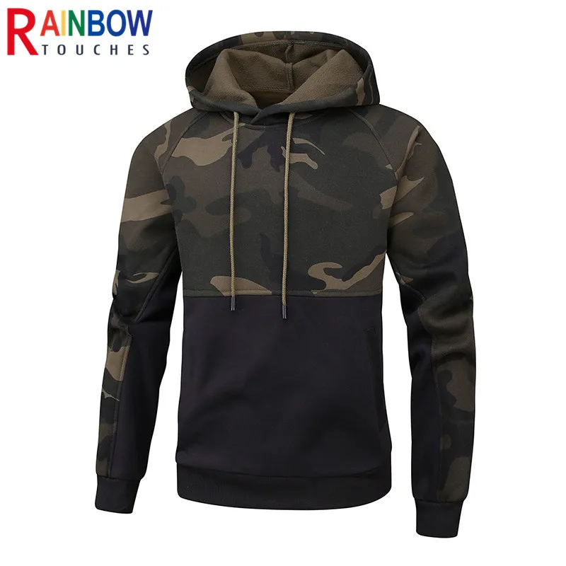 

Rainbowtouches New Winter Fashion Style Camouflage Panel Sportswear Men's Causel Loose Training Running Longth-sleeve Hoodie