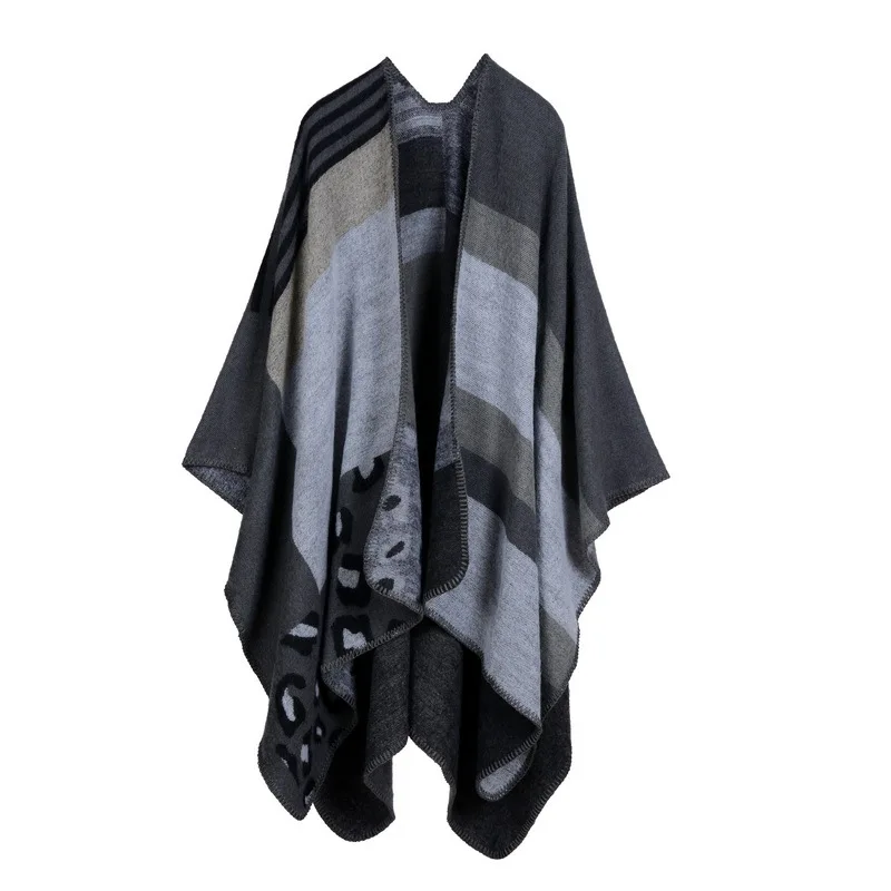 2021 Women Autumn Winter Sweater Wild Plaid Ladies Travel Shawl Imitation Cashmere Foreign Ethnic Style Split Fork Thick Cloak |