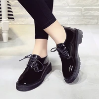 2021 hot high quality women oxfords flats platform shoes patent leather slip on pointed creeper black brogue loafers brand