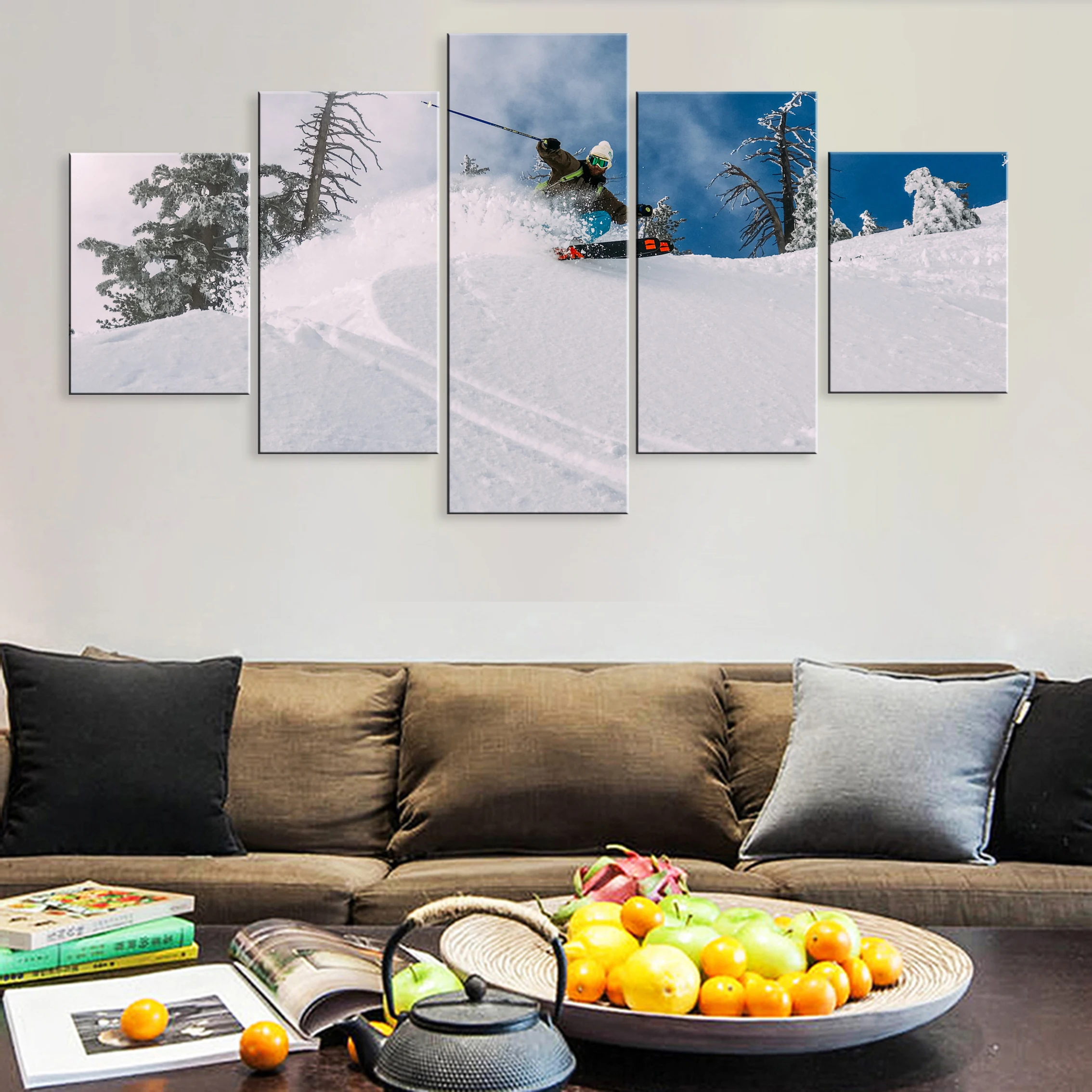 

Hd Printed Skiing Sport Snow Mountain 5 Pieces Artwork Modular Poster Painting Canvas For Living Room Home Decor Framework