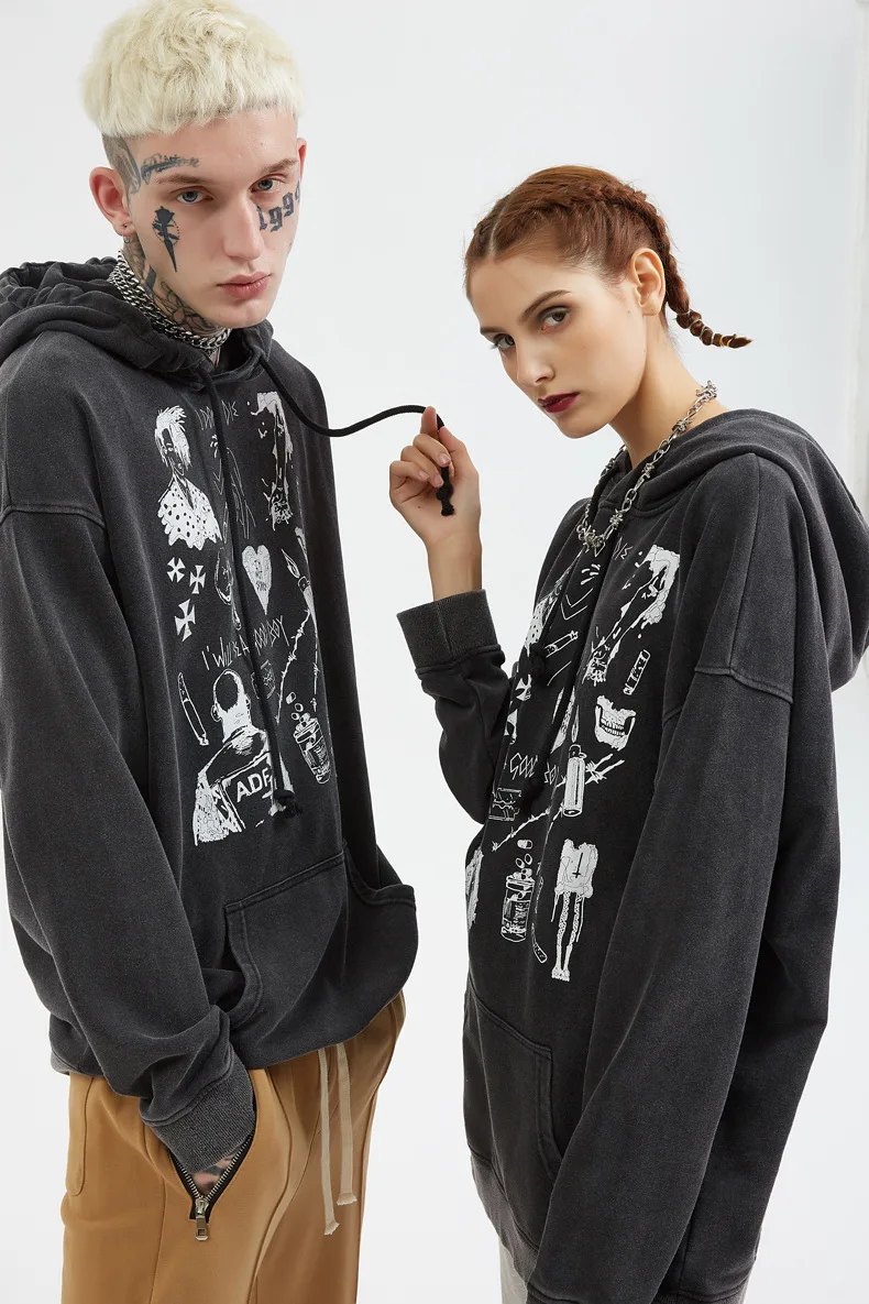 Хип Хоп Уличная Толстовка для мужчин с принтом в стиле ретро Харадзюку Рок Панк