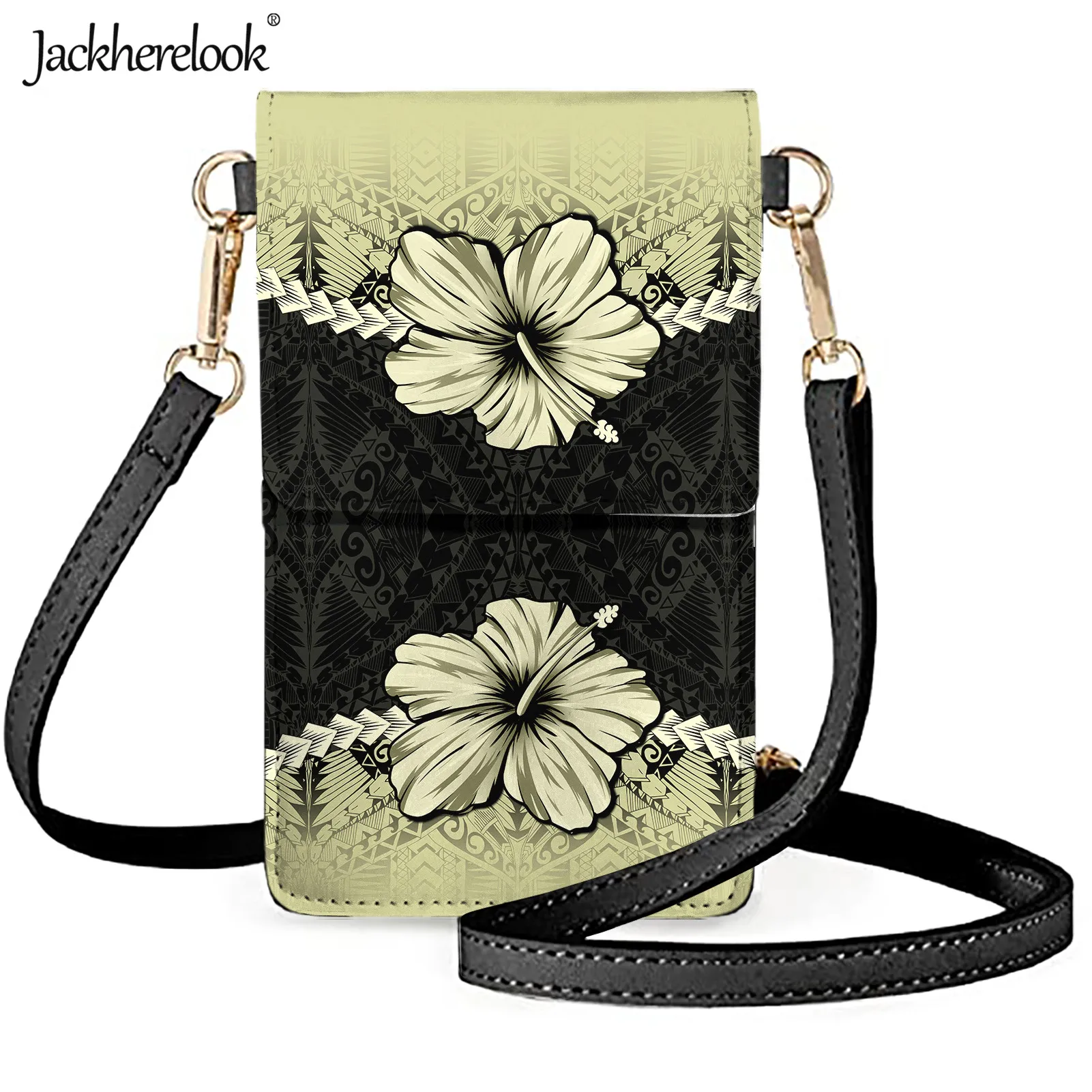 

Женская кожаная сумка Jackherelook Hibiscus с Полинезийским рисунком, Женская Роскошная сумка через плечо для хранения мобильного телефона