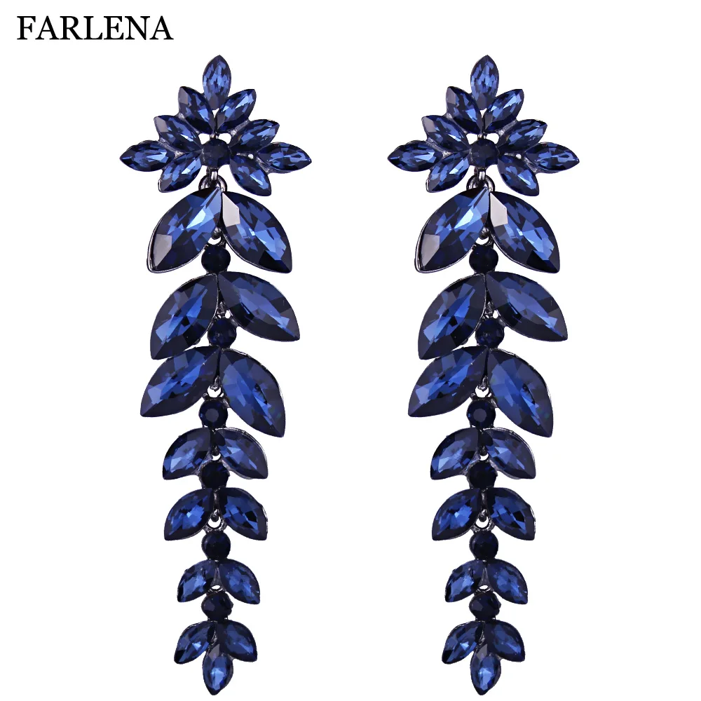 

Farlena Multicolor Crystal Wedding Drop Earrings for Women Korean long Leaves Rhinestones Bridal Earrings Female Fashion Jewelry