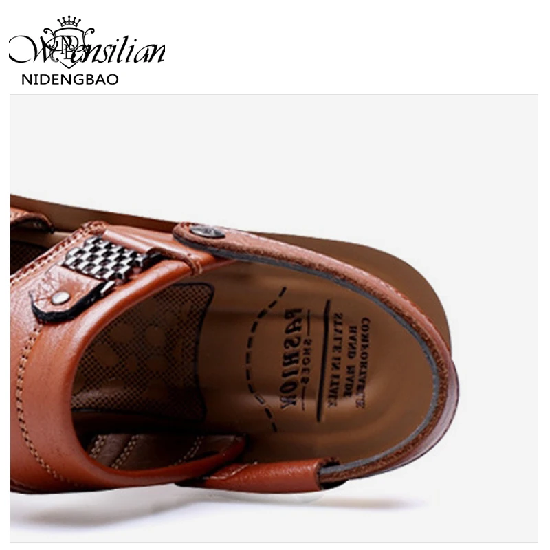 

Breathable Leather Shoes Men's Slippers Summer Beach Shoes Male Slides Outdoor Sandals Casual Footwear Slippers Pantoufle Homme