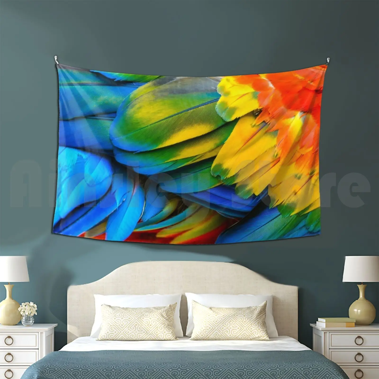 

Colorful Parrot Tapestry Living Room Bedroom Cockatiel Cockatoo Lineolated Parakeet Parrot Bird Birb Birds Green Cheek