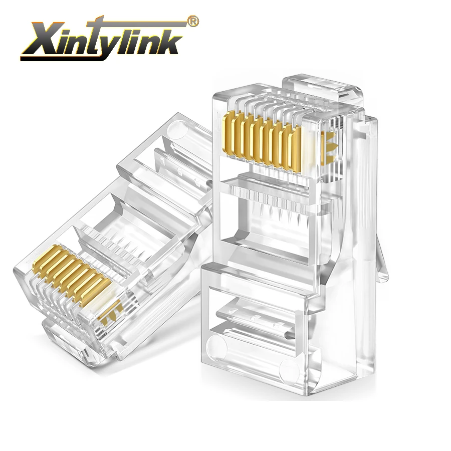 xintylink 500/1000pcs rj45 connector ethernet cable plug cat6 8p8c gold plated unshielded modular terminals utp network lan jack