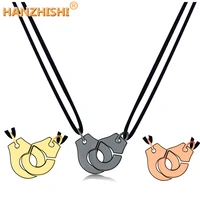 black gold rose gold color stainless steel handcuff les menottes pendant necklace with adjustable rope for men women