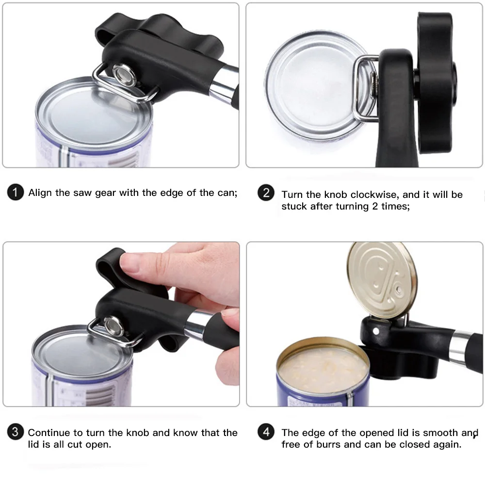 

Safety Easy Stainless Steel Manual Can Opener Professional Effortless Openers with Turn Knob Household Kitchen Useful Tools