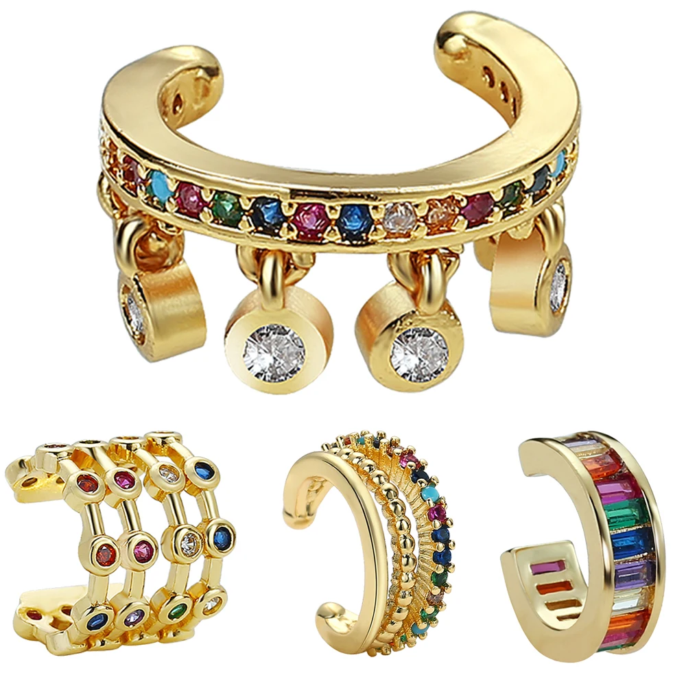 

Модные красивые серьги-клипсы в виде бедер с-образной формы премиум-класса с разноцветными вставками из фианита, не проколотые серьги для ж...