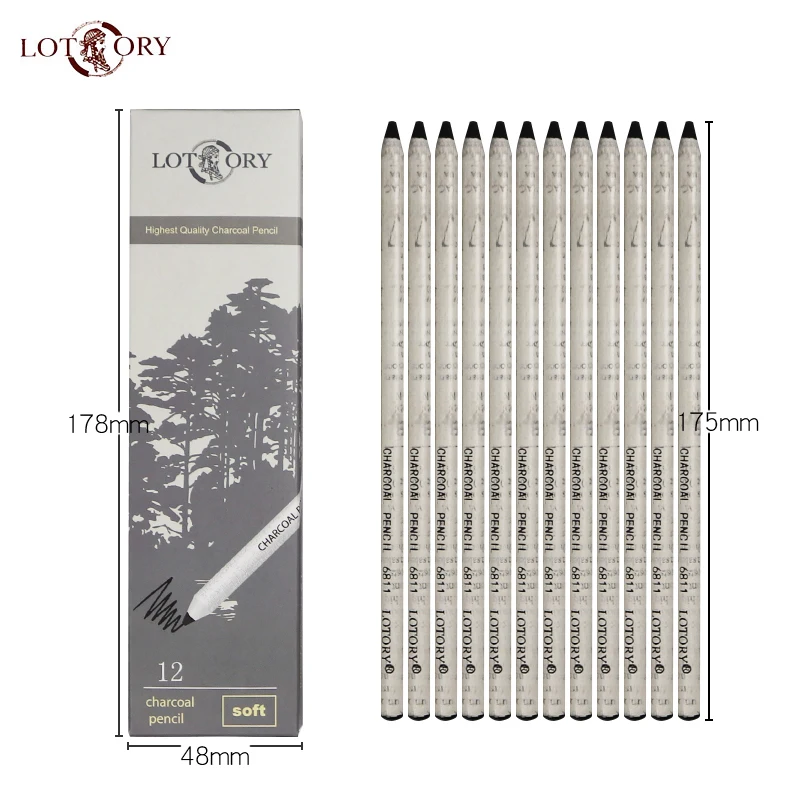 LOTORY 6811 Угольные карандаши 12 шт. эскиз грифельный карандаш Мягкая ручная слеза линия углеродная Ручка инструмент для рисования принадлежности для рисования канцелярские принадлежности