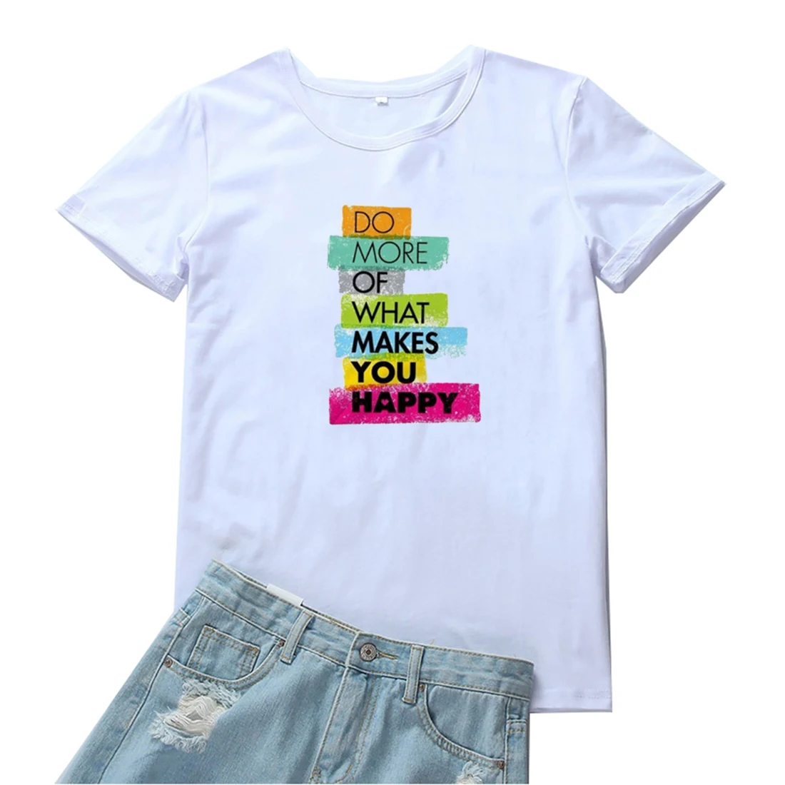 

Do More of What Makes You Happy T Shirt Women Fashion Print Graphic T-shirts Women Casual Short Sleeves Clothes Women Tshirt Top