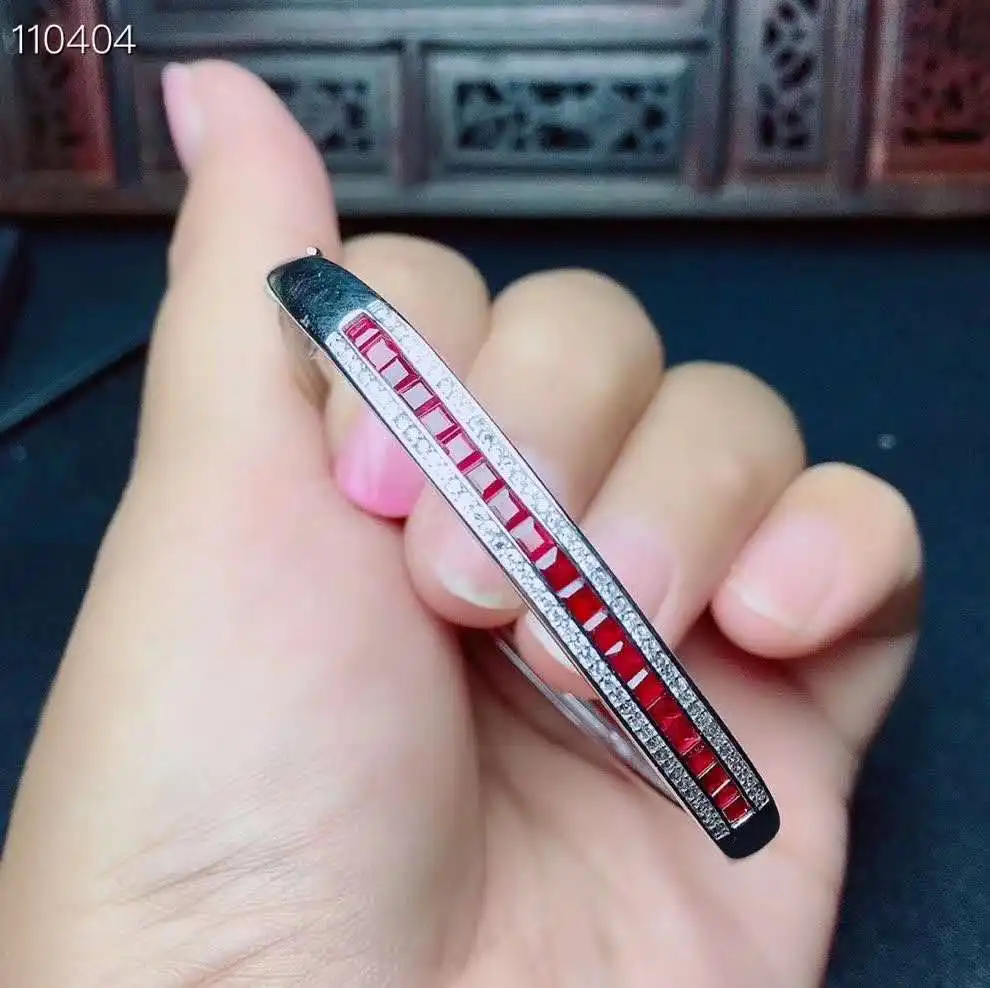 

Natural And Real Ruby bangle Bracelet Solid S925 Sterling Silver For Women Color Gem Stone Rings Fine Jewelry