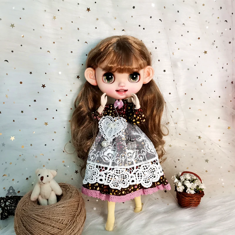 Одежда для куклы блайз кофейное клетчатое платье с головным убором Pullip Licca Azone BJD/SD