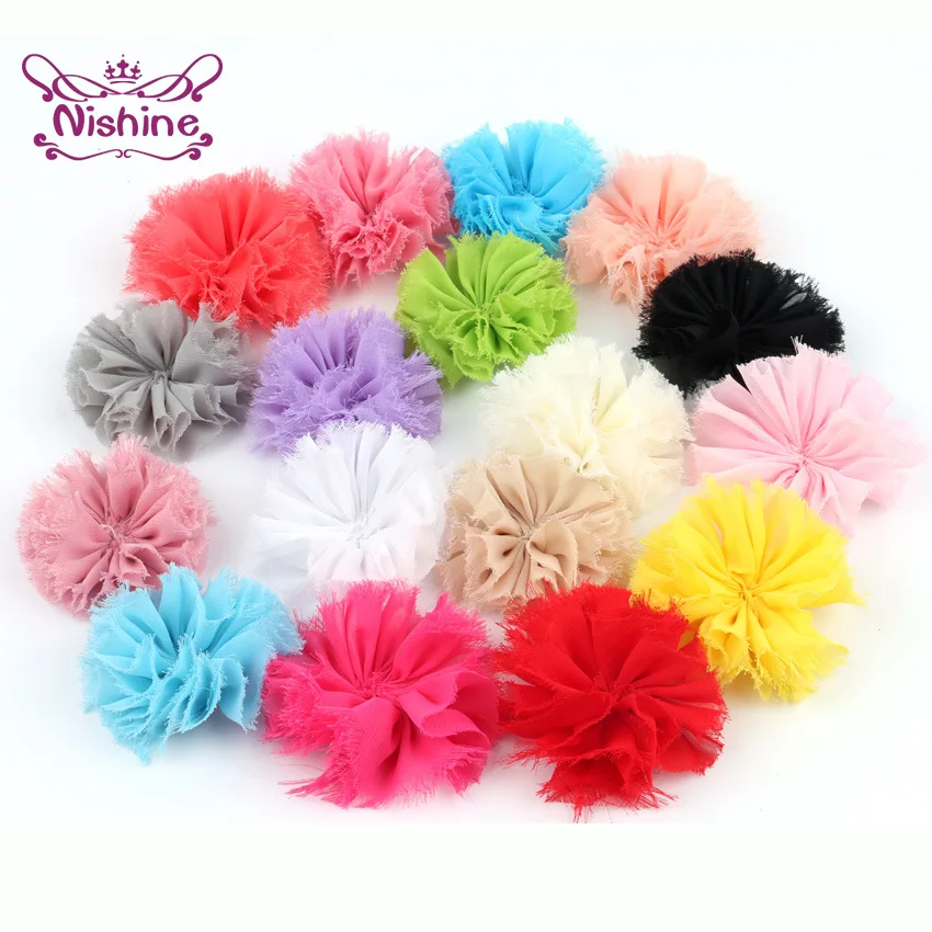 Nishine Shabby Chiffon Hair Flowers for Kids Baby Girls - Pack of 10, 2.8 - DIY Headband Clips - Fabric Soft Flowers Hair Accessories image 4