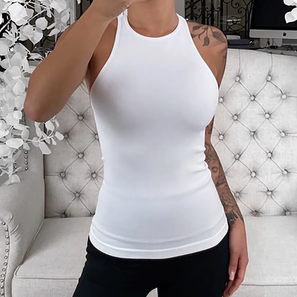

Women Strapless Bustier Plus Size Blackless Sleeveless Solid O-neck Vest Tank Pullover Tops Shirts Wholesale Vest Basic Halter