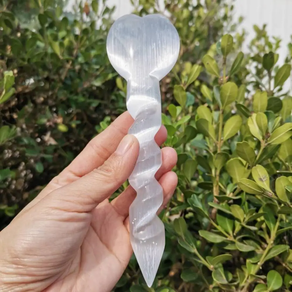 

15cm Natural Selenite Chakra Stone gypsum spiral Cupid heart healing massage wand