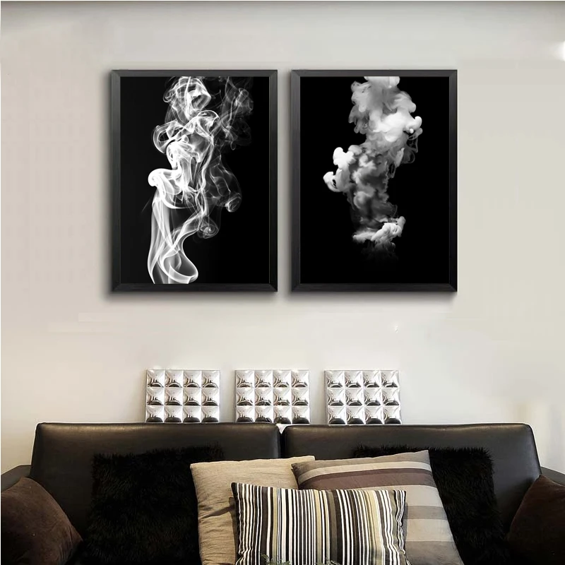 

Abstract Creative Flow Smoke Canvas Painting posters and print Unique Minimalist Art Wall black Pictures for Living Room Bedroom