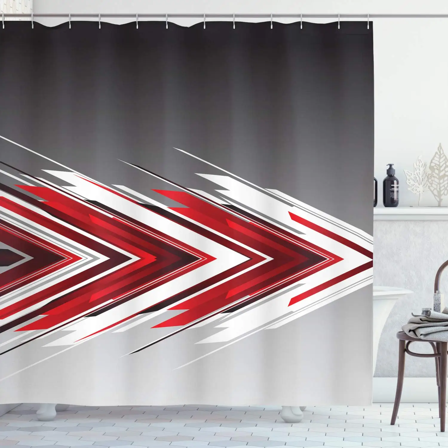 

Arrow Shower Curtain Futuristic Modern Geometric Chevron Digital Art Waterproof Polyester Fabric Bathroom Decor Set With Hooks