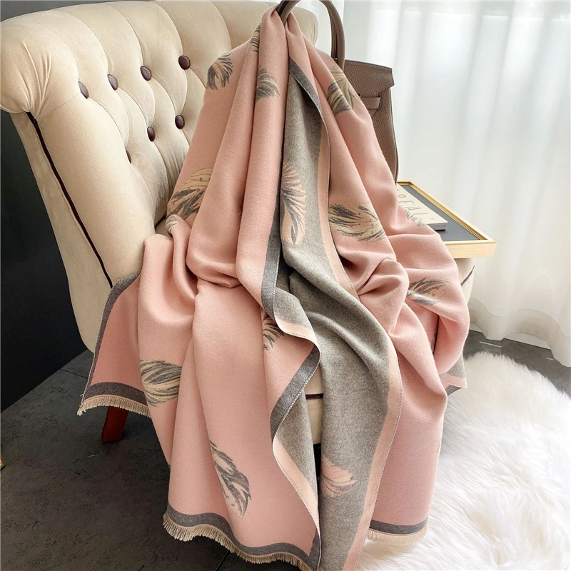 Шерстяной шарф женская зимняя Корейская версия перьевая ткань утолщенный теплый шейный кашемир зимняя длинная Двусторонняя шаль
