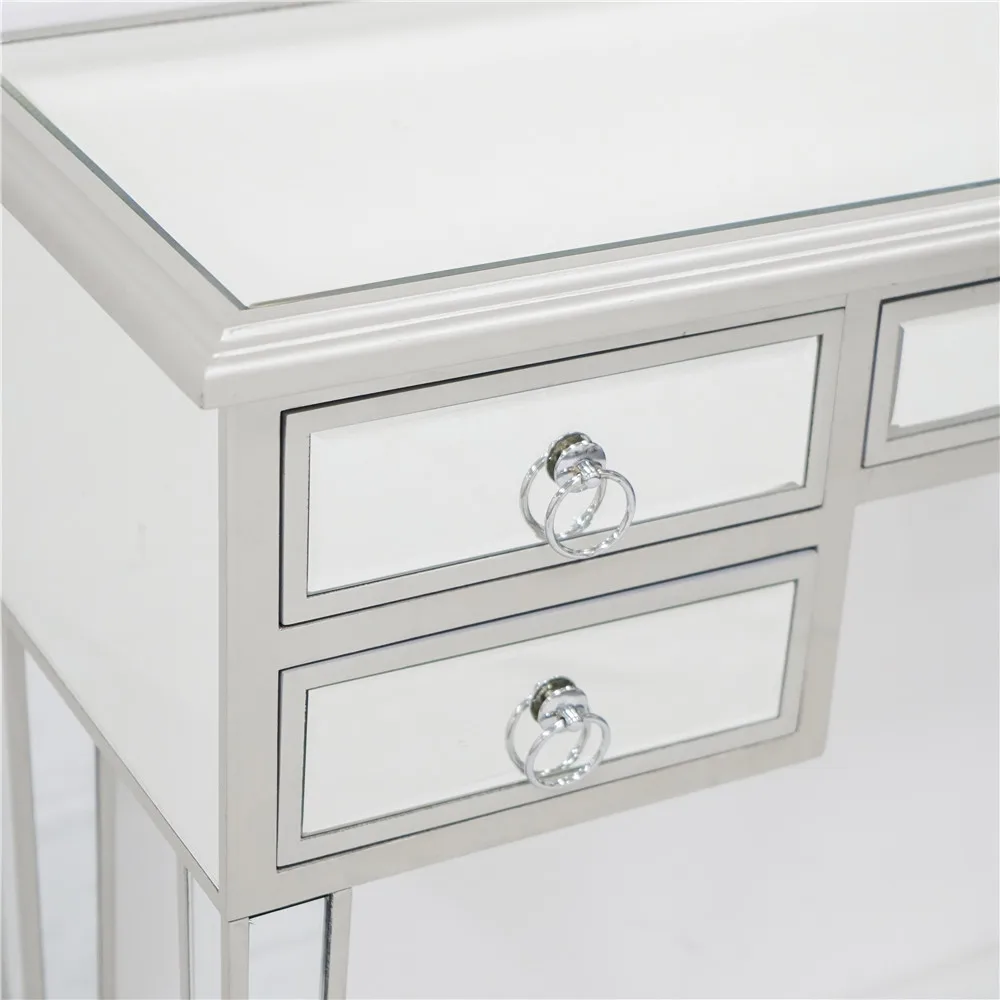 Скандинавский зеркальный ночной столик с 2 ящиками прикроватный серебристый