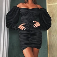 2022 european and american style new womens strapless sexy slim bag hip skirt french puff sleeve dress