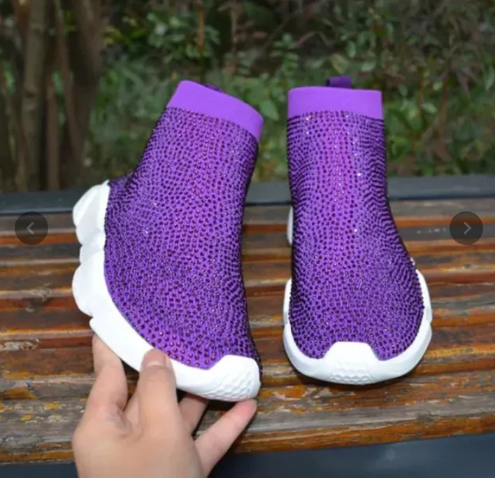 

Sneakers Women Crystal Sock Boots Sport Bling Rhinestone Shoes Knitted Breathable Shoes Woman Luxury Casual Shoes Ladies Sneaker