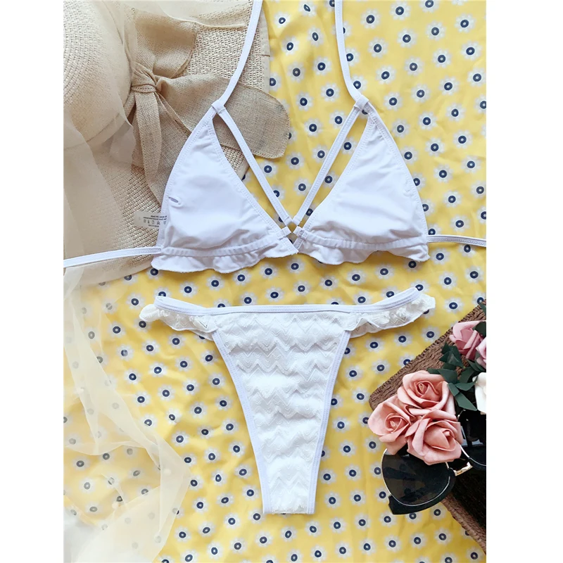 

Sexy Lace Bikini Swimsuit Women's Ruffle Swimwear 2021 New Female Two-Piece Swim Bathing Suit Push Up Bikini Set White Beachwear