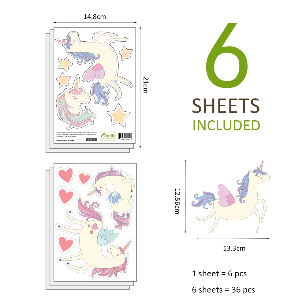 36 шт./компл. цветные сердца звезда Единорог настенные наклейки обои для детской