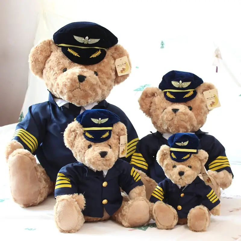 

Plush toy stuffed doll cartoon animal captain teddy bear ted airline pilot airman flyer birthday gift Christmas present 1pc